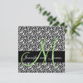 Pistachio Monogramme Zebra Imprimer Faire-part de  (Debout devant)