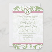 Pistachio Pink Lavender Damask Wedding Invite Kaart (Voorkant)