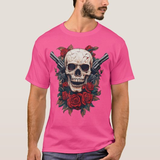 Pistolen en schedels Muziek Rocks Skull Face met R T-shirt (Voorkant)