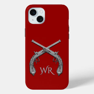 Pistolen Gekruist Monogram Rood iPhone 15 Mini Hoesje