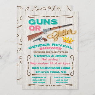 Pistolen of Glitter Gender onthullen Baby shower Kaart