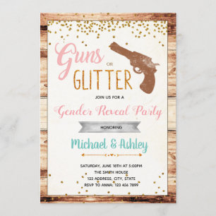 Pistolen of glitter gender onthullen uitnodiging