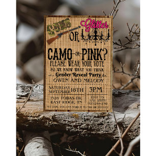 Pistolen of Glitter Gender Reveal Invitation - 5 x Kaart