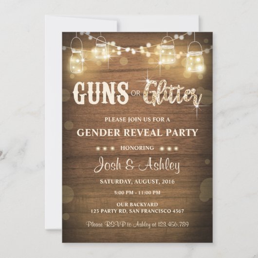 Pistolen of Glitter Gender Reveal Invitation Rusti Kaart (Voorkant)