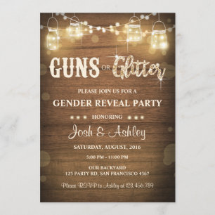Pistolen of Glitter Gender Reveal Invitation Rusti Kaart