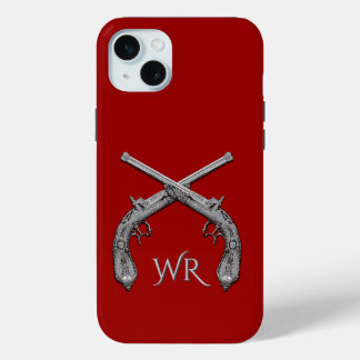Pistols Crossed Monogram Red iPhone 15 Mini Hoesje