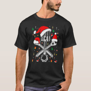Piston WFrench Santa Hat Bike Car Mechanic Christm T-shirt