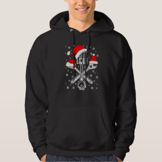 Piston WFrench Santa Hat Car Mechanic Ugly Christm Hoodie