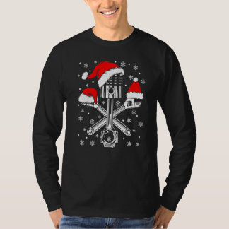 Piston WFrench Santa Hat Car Mechanic Ugly Christm T-shirt