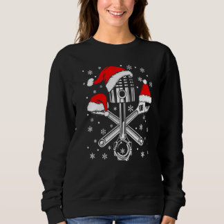 Piston WFrench Santa Hat Car Mechanic Ugly Christm Trui