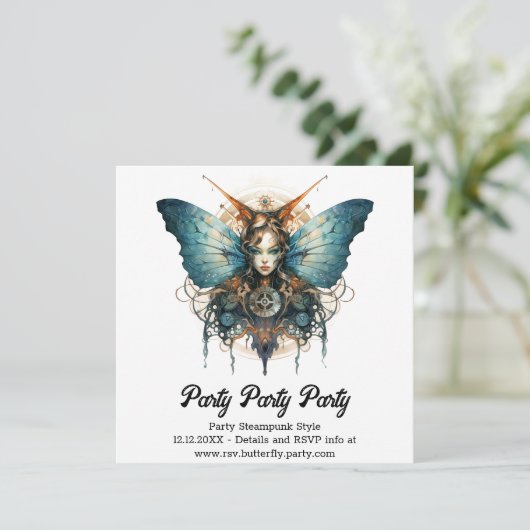 Pistonwing Keizer Vlinder Steampunk Bruiloft Aankondiging (Staand voorkant)