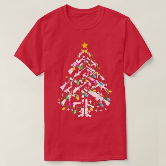 Pistool en lichte kerstboom t-shirt (Design voorkant)