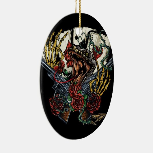 Pistool en Rozen potkaarten Keramisch Ornament (Rechts)