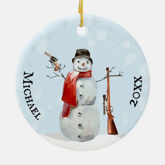 Pistool Lover Shooter Snowman Keramisch Ornament (Achterkant)