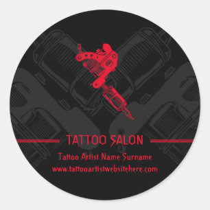 Pistool minimalistisch modern zwart en rood Tattoo Ronde Sticker