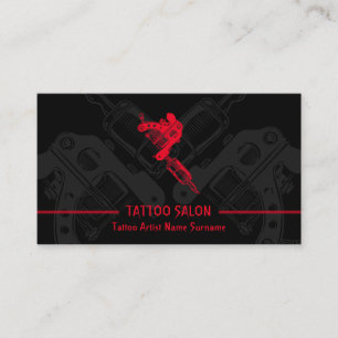 Pistool Minimalistisch Modern Zwart Rood Tatoeage Visitekaartje