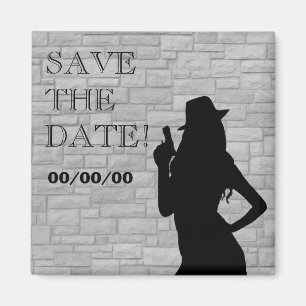 Pistool Moll Silhouette Save-the-Date Magneet