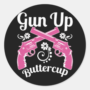 pistool op buttercup bun t-shirts ronde sticker