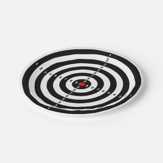 pistool schietend bereik stift oogdoelsymbool papieren bordje (Gekanteld)