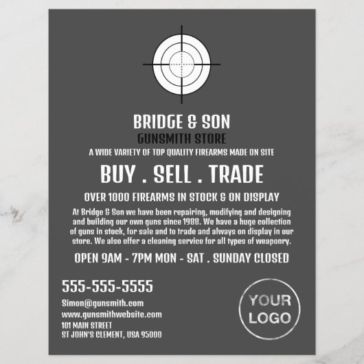 Pistool Target, Gunsmith, Gunstore Adverteren Flyer (Voorkant)