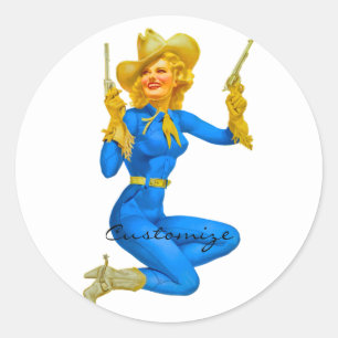 Pistool-toting Pin-up Cowgirl Thunder_Cove Ronde Sticker