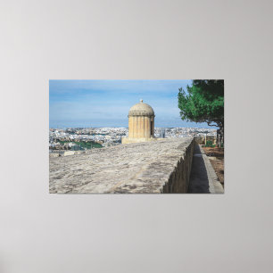 Pistool turret op de oude muren in Valletta, Malta Canvas Afdruk