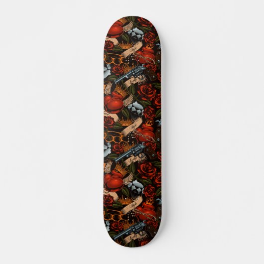 Pistool van de schedel Rozen Graffiti patroon Skateboard (Voorkant)