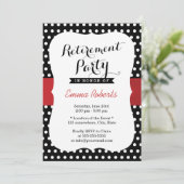 Pit bij pensionering Red Ribbon Black White Polka  Kaart (Staand voorkant)