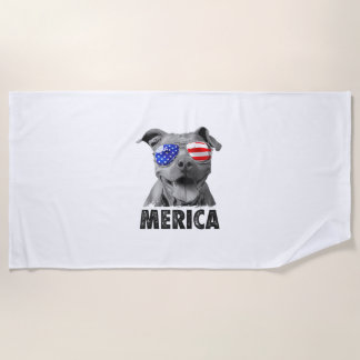 Pit Bull 4 juli Merica Mannen American Flag Sung Strandlaken