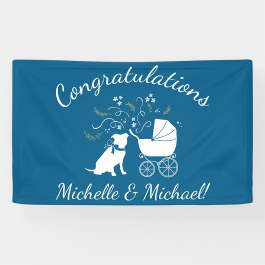 Pit Bull Dog Baby shower Blue Boy Pitbull Spandoek (Horizontaal)