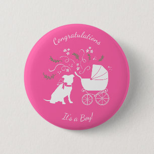Pit Bull Dog Baby shower Roze Girl Pitbull Ronde Button 5,7 Cm