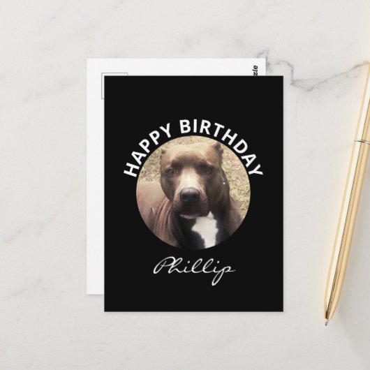 Pit Bull Dog Birthday Custom Photo Briefkaart (Voorkant / Achterkant in situ)