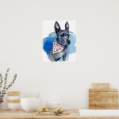 Pit Bull Dog Blue Waterverf Painting Poster (Keuken)