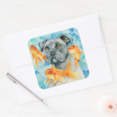 Pit Bull Dog Fantasy Waterverf Vierkante Sticker (Envelop)