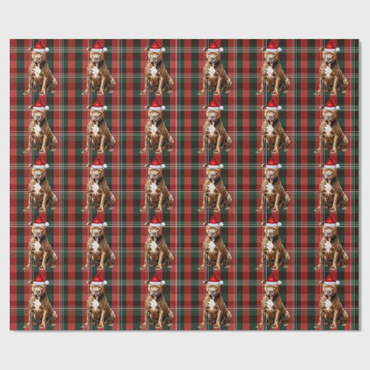 Pit Bull Dog Green en Red Holiday Plaid Kerstmis Cadeaupapier (Vlak)