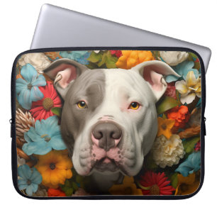 Pit Bull Dog Laptoptas met kleurrijke bloemen Laptop Sleeve