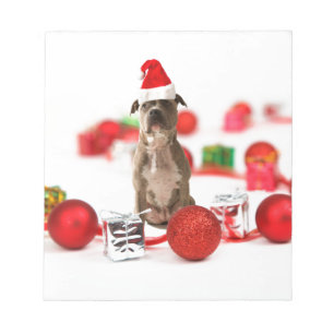 Pit Bull Dog met cadeaudoos en kerstversieringen Notitieblok