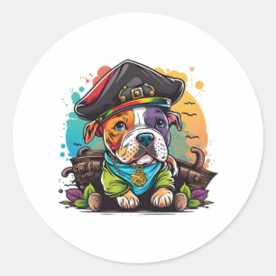 Pit Bull Dog Pirate Ronde Sticker