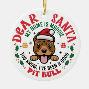 Pit Bull Dog Santa Gepersonaliseerde kerstboom Keramisch Ornament
