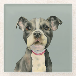 Pit Bull Dog Waterverf Painting Glazen Onderzetter