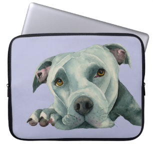 Pit Bull Dog Waterverf Portret Dog Art Laptop Sleeve