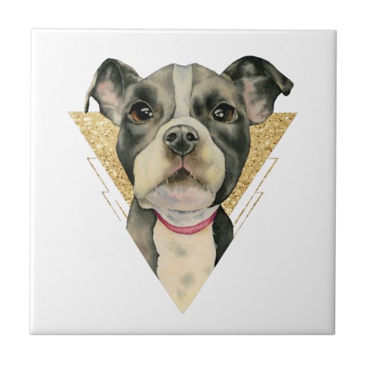 Pit Bull Dog Waterverf Schilderen 3 Tegeltje (Voorkant)