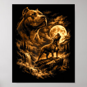 Pit Bull Huilende Maan Pittie Hond Fantasie Bos Poster