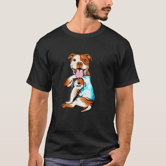 Pit Bull I Love Mom Tattoo Moederdag cadeau T-shirt (Voorkant)