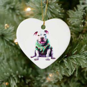 Pit Bull in Kersttrui Keramisch Ornament