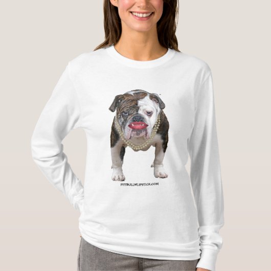 Pit Bull met lippenstift en parels T-shirt (Voorkant)
