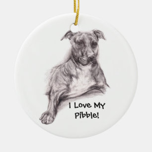 Pit Bull Portrait in Charcoal Keramisch Ornament