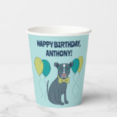 Pit Bull Puppy Dog Wearing Glasses with Balloons Papieren Bekers (Achterkant)