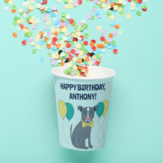 Pit Bull Puppy Dog Wearing Glasses with Balloons Papieren Bekers