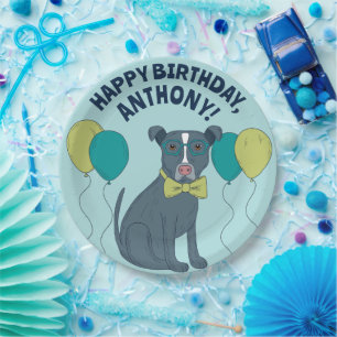 Pit Bull Puppy Dog Wearing Glasses with Balloons Papieren Bordje